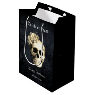 Sac Cadeau Moyen Gothique Halloween Crâne Roses blanches Personnali