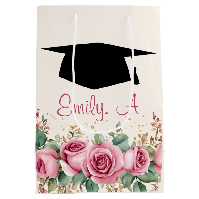 Sac Cadeau Moyen Graduation personnalisée Design floral (Dos)