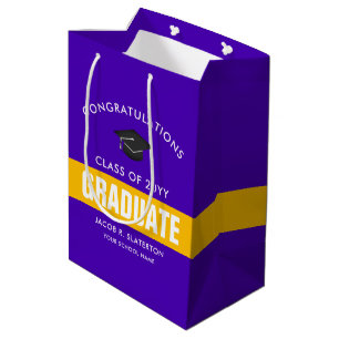 Sac Cadeau Moyen Graduation personnalisée Purple et Gold
