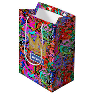 Sac Cadeau Moyen Graffiti de rue avec couronne et nom