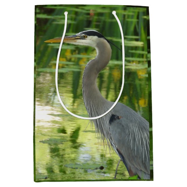 Sac Cadeau Moyen Grand Héron Bleu Dans l'étang - Vert (Devant)