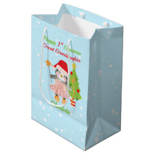 Sac Cadeau Moyen Grande Petite-fille Joyeux 1er Pingouin de Noël
