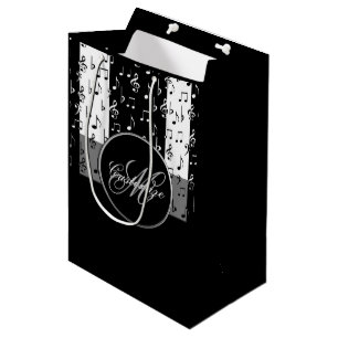 Sac Cadeau Moyen Grandes bandes musicales noires et blanches monogr