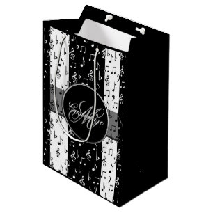Sac Cadeau Moyen Grandes bandes musicales noires et blanches monogr