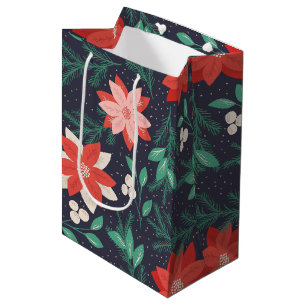 Sac Cadeau Moyen Grands poinsettias de Noël rouges et blancs