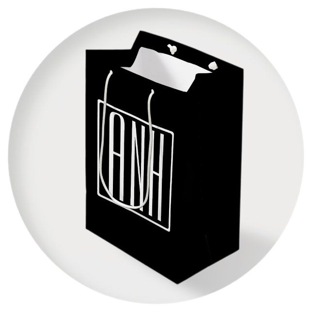 Sac Cadeau Moyen Gras moderne 3 initiales Monogramme | Blanc sur no (Créateur téléchargé)