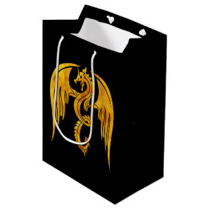 Sac Cadeau Moyen Grattez l'or et le dragon mythique noir
