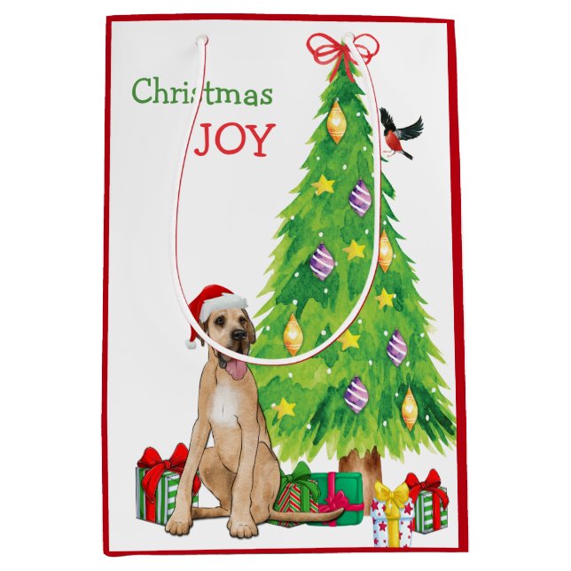 Sac Cadeau Moyen Great Dane, Bird et sapin de Noël (Devant)