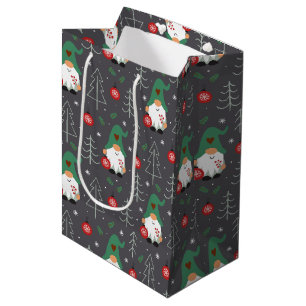 Sac Cadeau Moyen Green Gnome Arbre de Noël Motif