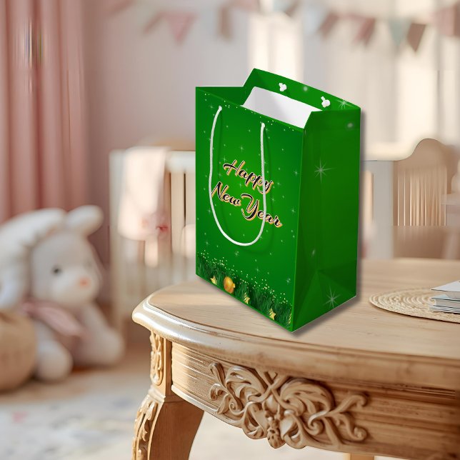 Sac Cadeau Moyen Green Gold New Year Gift Bag (Créateur téléchargé)
