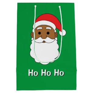 Sac Cadeau Moyen Green Ho Ho Ho African American Santa Claus Famill