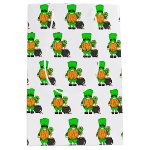 Sac Cadeau Moyen Green Leprechaun Gnome avec Shamrock