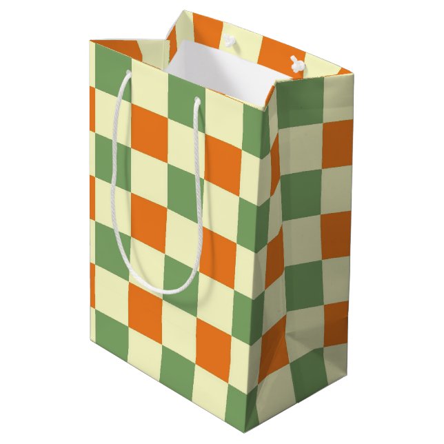 Sac Cadeau Moyen Green Orange Brown À damiers En vichy Motif (Dos Angle)