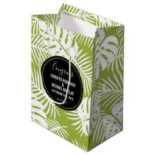 Sac Cadeau Moyen Green Palm Leaf Motif Tropical Congrats Mariages