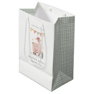 Sac Cadeau Moyen Green Plaid Cactus Boho Llama N'importe quel âge A