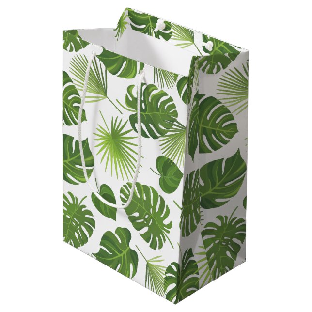 Sac Cadeau Moyen Green Tropical Feuille Motif Classy (Devant Angle)