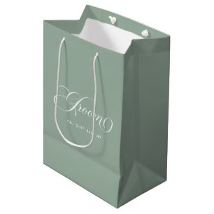 Sac Cadeau Moyen Green White Groom Élégante Calligraphie de script