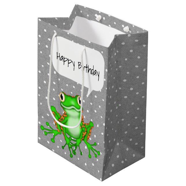 Sac Cadeau Moyen Grenouille verte sur Pois (Devant Angle)