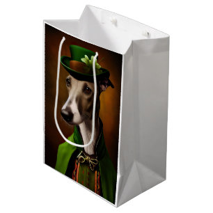Sac Cadeau Moyen Greyhound Dog en tenue de la Saint Patrick