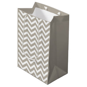 Sac Cadeau Moyen Gris et blanc Chevron épais Mariage Anniversaire V
