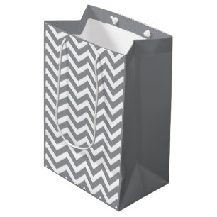 Sac Cadeau Moyen Gris et blanc Chevron épais Mariage Anniversaire V