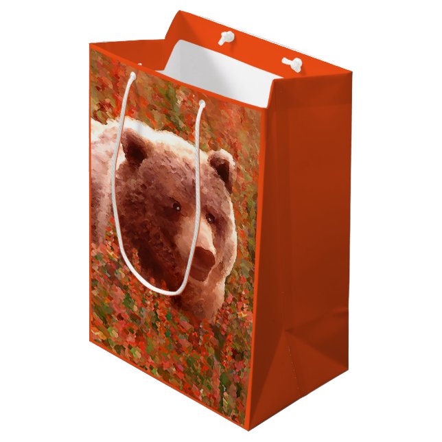 Sac Cadeau Moyen Grizzly Bear Cub dans Fireweed Peinture Art de la  (Devant Angle)