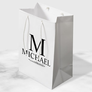 Sac Cadeau Moyen Groomsman personnalisé moderne noir et blanc