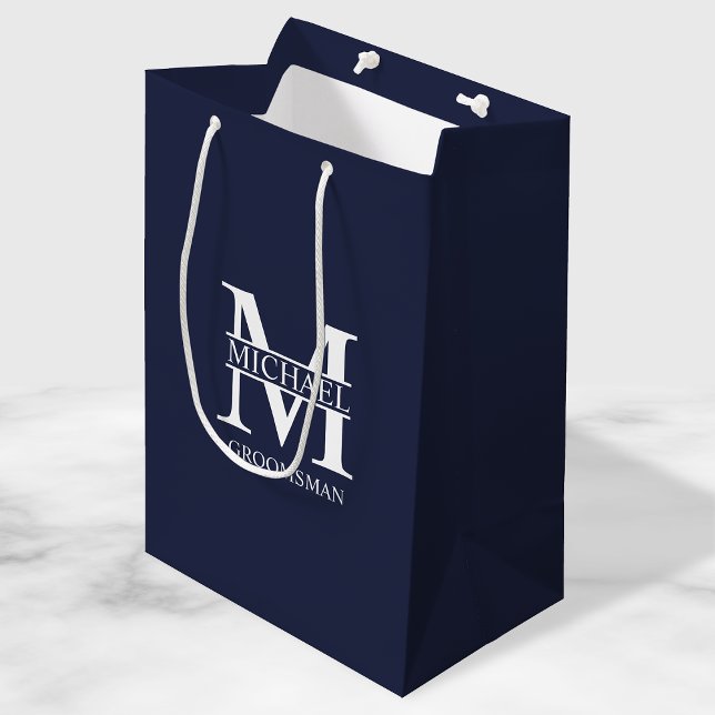 Sac Cadeau Moyen Groomsmen Personnalisé Classique Monogramme et nom (Créateur téléchargé)