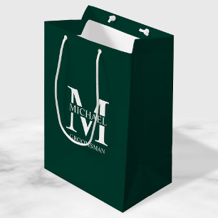 Sac Cadeau Moyen Groomsmen Personnalisé Classique Monogramme et nom
