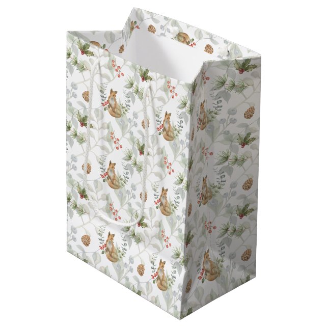 Sac Cadeau Moyen Grotte d'hiver Forêt boisée Cute (Devant Angle)