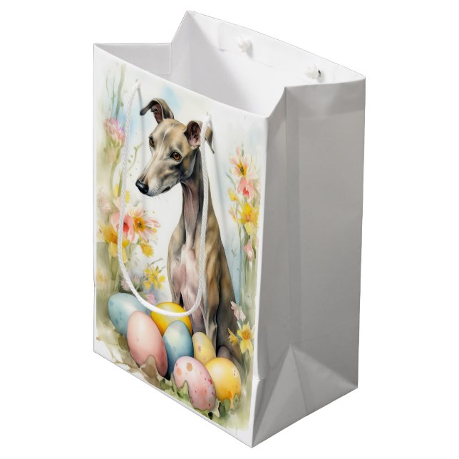Sac Cadeau Moyen Gryhound aux oeufs de Pâques (Devant Angle)
