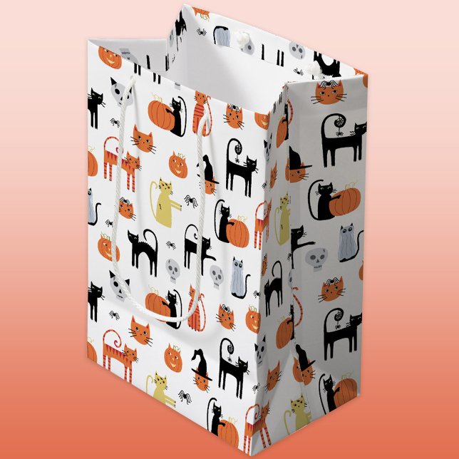 Sac Cadeau Moyen Halloween Chat Éffrayant (Créateur téléchargé)