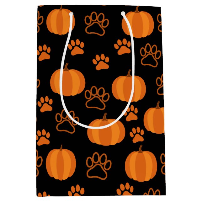 Sac Cadeau Moyen Halloween citrouille et Paws (Devant)