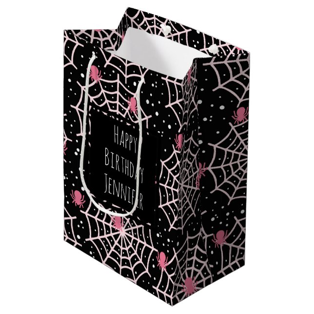Sac Cadeau Moyen Halloween Cobwebs & Spiders Motif Anniversaire (Devant Angle)
