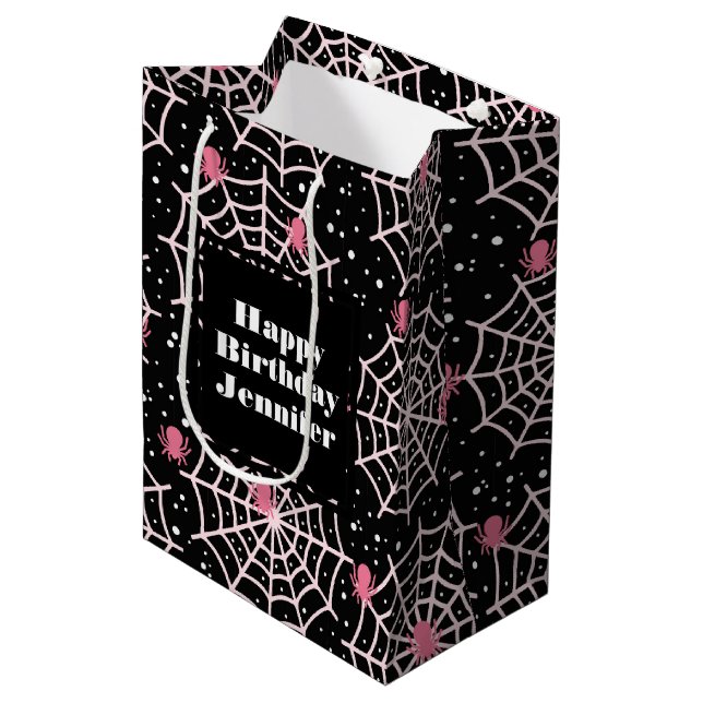 Sac Cadeau Moyen Halloween Cobwebs & Spiders Motif Anniversaire (Devant Angle)