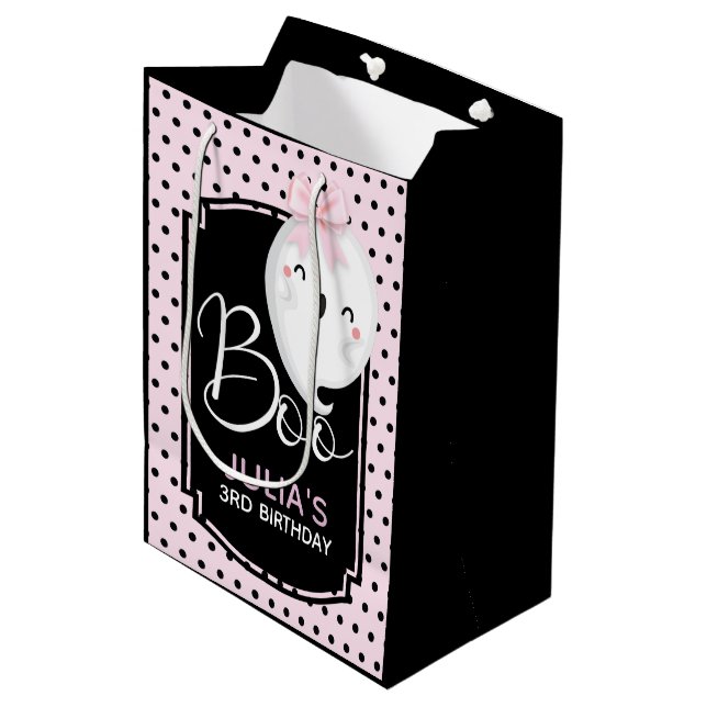 Sac Cadeau Moyen Halloween Custom Girl Anniversaire rose noir (Devant Angle)