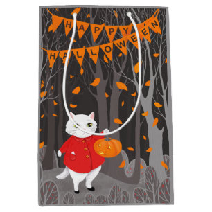 Sac Cadeau Moyen Halloween Cute Cat & Jack-o’-lanterne Citrouille