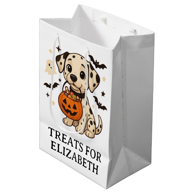Sac Cadeau Moyen Halloween Dalmatie Chien Trick ou Treat Party (Devant Angle)