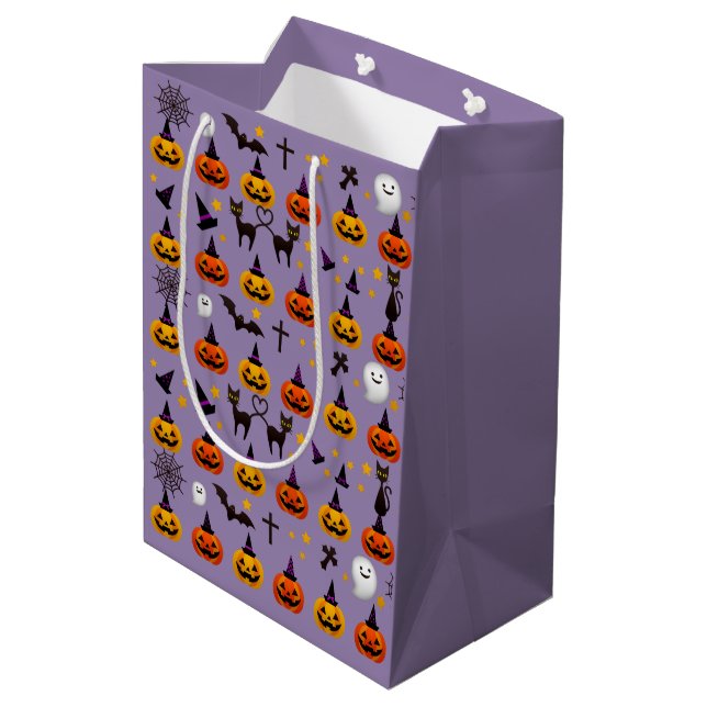 Sac Cadeau Moyen Halloween Ghost Chat noir Orange JackOLantern (Dos Angle)