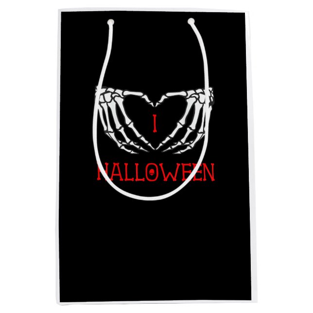 Sac Cadeau Moyen Halloween Squelette Mains Formant Coeur Gothique (Devant)