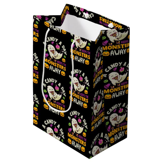 Sac Cadeau Moyen Halloween Un Bonbon Par Jour Empêche Les Monstres (Devant Angle)