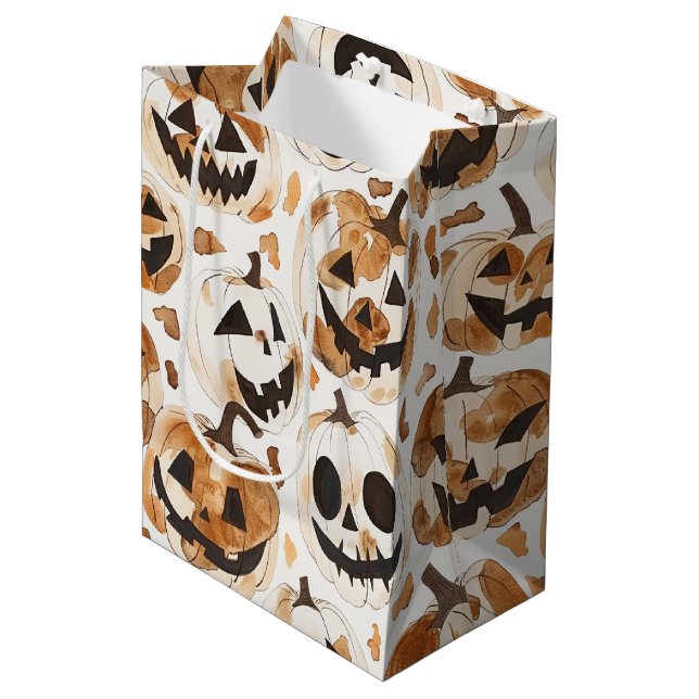 Sac Cadeau Moyen Halloween Western Cowboy Cowgirl Pumpkins (Devant Angle)