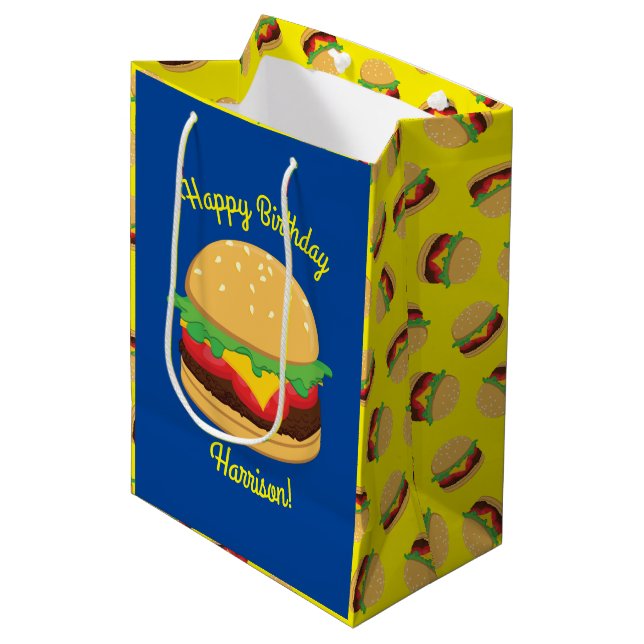 Sac Cadeau Moyen Hamburger Anniversaire de fête Burger (Devant Angle)