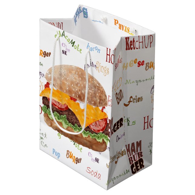 Sac Cadeau Moyen Hamburger Fromage Restauration rapide Diner barbec (Devant Angle)