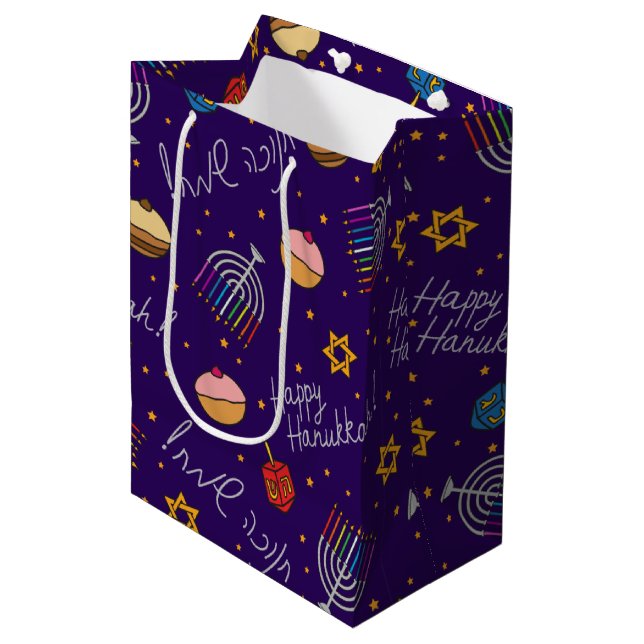 Sac Cadeau Moyen Hanoukka Fun (Devant Angle)