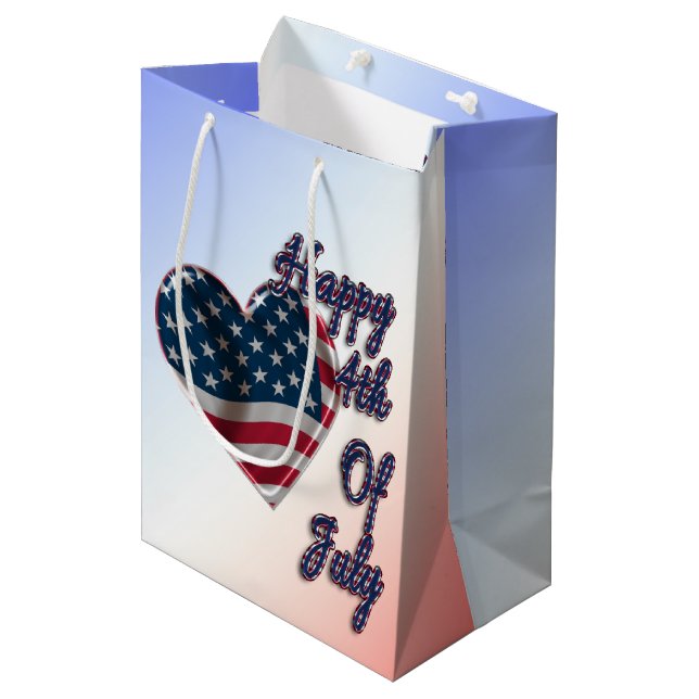 Sac Cadeau Moyen Happy 4 juillet USA Flag Heart (Devant Angle)