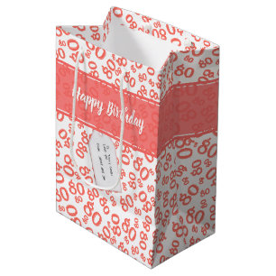 Sac Cadeau Moyen Happy 80th Coral/White Random Number Motif