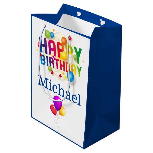Sac Cadeau Moyen Happy Birthday Gift Bag Ajouter Destinataires Nom (Dos Angle)