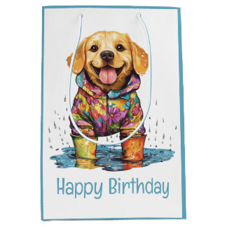 Sac Cadeau Moyen Happy Birthday Labrador Retriever Rain Puddle