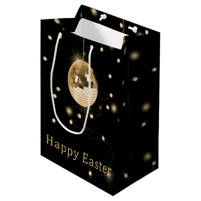 Sac Cadeau Moyen Happy Easter Gold Disco Ball (Devant Angle)
